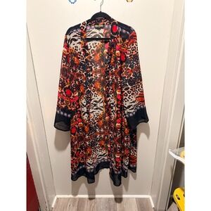 Moda Fresca Womens 2X Kimono Duster Cardigan Sheer Floral Animal Print Mixed